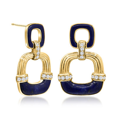 Lapis and .29 ct. t.w. Diamond Square Drop Earrings in 14kt Yellow Gold