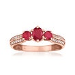 .80 ct. t.w. Ruby Three-Stone Ring with .23 ct. t.w. Diamonds in 14kt Rose Gold