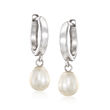 5-6mm Cultured Pearl Hoop Drop Earrings in 14kt White Gold