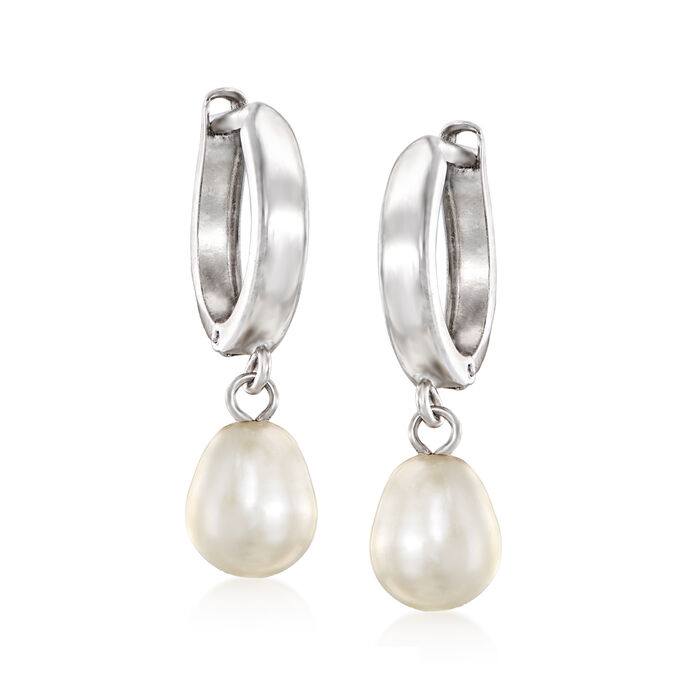 5-6mm Cultured Pearl Hoop Drop Earrings in 14kt White Gold