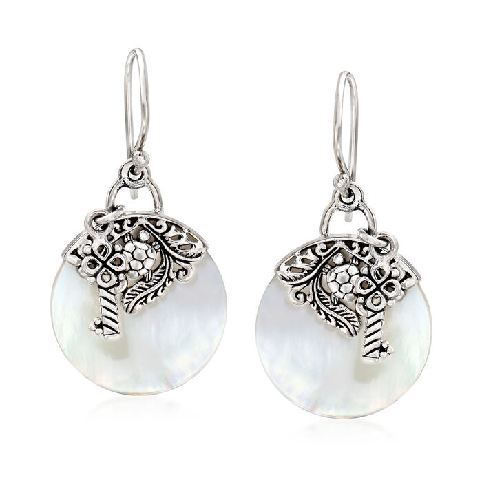 Mother-of-Pearl Bali-Style Drop Earrings in Sterling Silver