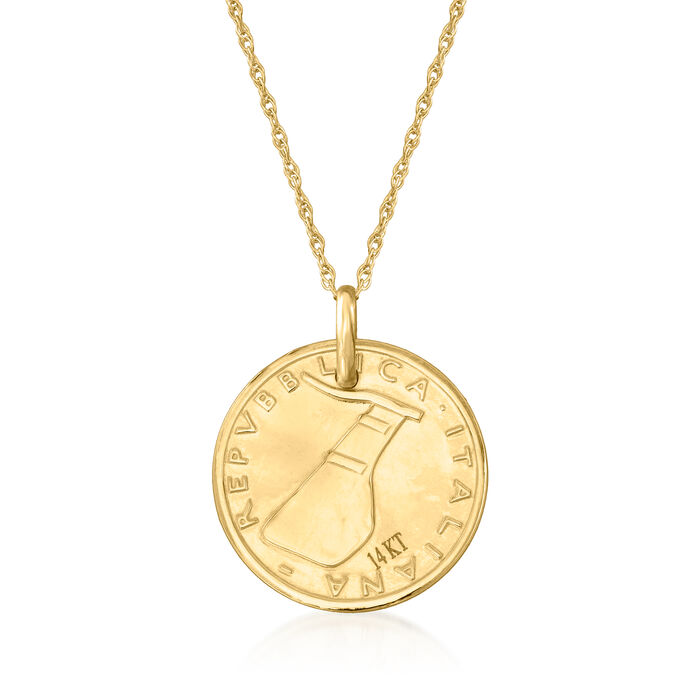 Italian 14kt Yellow Gold Replica 5-Lira Coin Pendant Necklace