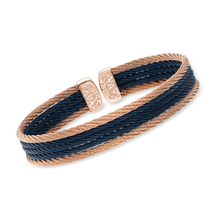 ALOR Blue and Rose Stainless Steel Cable Cuff Bracelet
