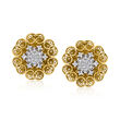 C. 1980 Vintage 1.30 ct. t.w. Diamond Scroll Floral Earrings in 18kt Yellow Gold