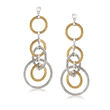ALOR &quot;Classique&quot; Two-Tone Stainless Steel Multi-Circle Drop Earrings with 18kt White Gold