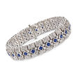 C. 1960 Vintage 5.20 ct. t.w. Square Sapphire and 4.40 ct. t.w. Diamond Bracelet in 18kt White Gold