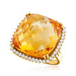 25.00 Carat Citrine and .80 ct. t.w. Diamond Ring in 14kt Yellow Gold