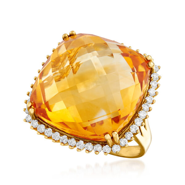 25.00 Carat Citrine and .80 ct. t.w. Diamond Ring in 14kt Yellow Gold. #909656