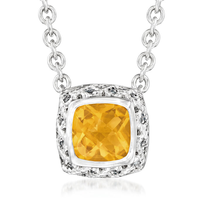 Andrea Candela &quot;Rioja&quot; 1.90 Carat Square Citrine Necklace in Sterling Silver