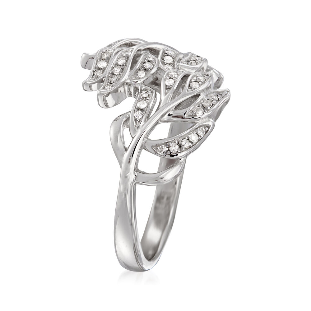 .20 ct. t.w. Diamond Leaf Bypass Ring in Sterling Silver | Ross-Simons