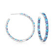 C. 1980 Vintage 3.60 ct. t.w. Amethyst and 3.15 ct. t.w. Blue Topaz Hoop Earrings in 14kt White Gold