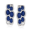 3.70 ct. t.w. Sapphire and .48 ct. t.w. Diamond J-Hoop Earrings in 14kt White Gold
