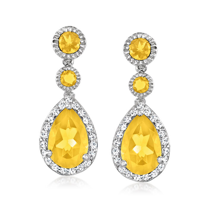 5.80 ct. t.w. Citrine and .70 ct. t.w. White Topaz Drop Earrings in Sterling Silver