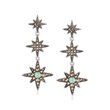 1-1.75mm Marcasite and .30 ct. t.w. Swiss Blue Topaz Star Drop Earrings in Sterling Silver and 14kt Yellow Gold