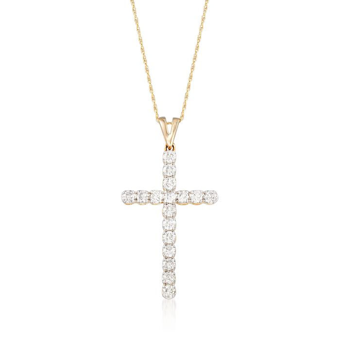 1.00 ct. t.w. Diamond Cross Pendant Necklace in 14kt Yellow Gold