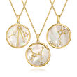 Mother-of-Pearl Zodiac Constellation Pendant Necklace with White Topaz in 18kt Gold Over Sterling
