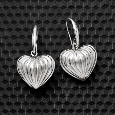 Italian Sterling Silver Striped Heart Drop Earrings