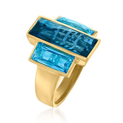 8.60 ct. t.w. London and Swiss Blue Topaz Ring in 14kt Yellow Gold
