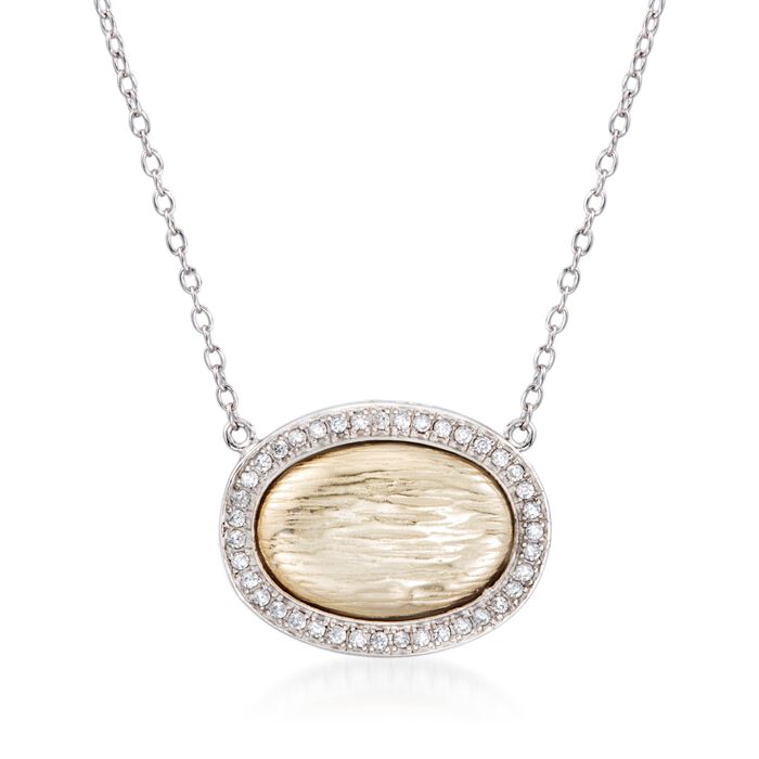.20 ct. t.w. CZ Textured Oval Necklace in Two-Tone Sterling Silver