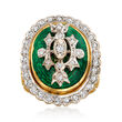 C. 1950 Vintage .60 ct. t.w. Diamond and Green Enamel Cocktail Ring in 18kt Two-Tone Gold