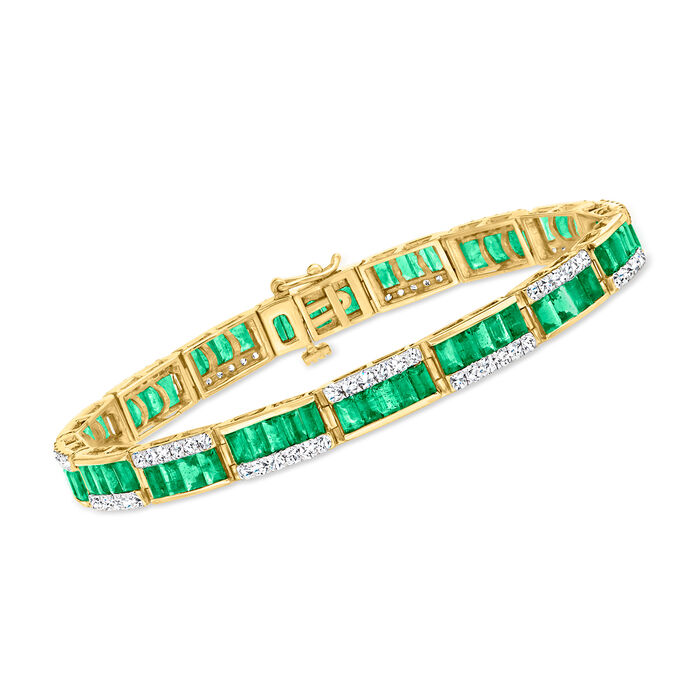 9.50 ct. t.w. Emerald and 2.20 ct. t.w. Diamond Tennis Bracelet in 14kt Yellow Gold
