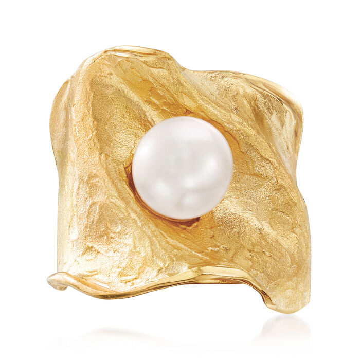 Italian 7.5-8mm Cultured Pearl Wide Ring in 18kt Gold Over Sterling