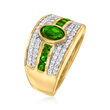 1.20 ct. t.w. Chrome Diopside and .50 ct. t.w. White Zircon Ring in 18kt Gold Over Sterling