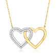 .10 ct. t.w. Diamond Interlocking-Heart Necklace in Sterling Silver and 14kt Yellow Gold