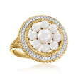 3.5-6mm Cultured Pearl and .20 ct. t.w. White Topaz Ring in 18kt Gold Over Sterling