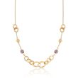 3.00 ct. t.w. Amethyst and Oval Link Necklace in 14kt Yellow Gold
