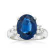 C. 1990 Vintage 3.67 Carat Sapphire and .20 ct. t.w. Diamond Ring in Platinum