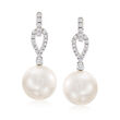 10-11mm Cultured South Sea Pearl and .29 ct. t.w. Diamond Drop Earrings in 18kt White Gold