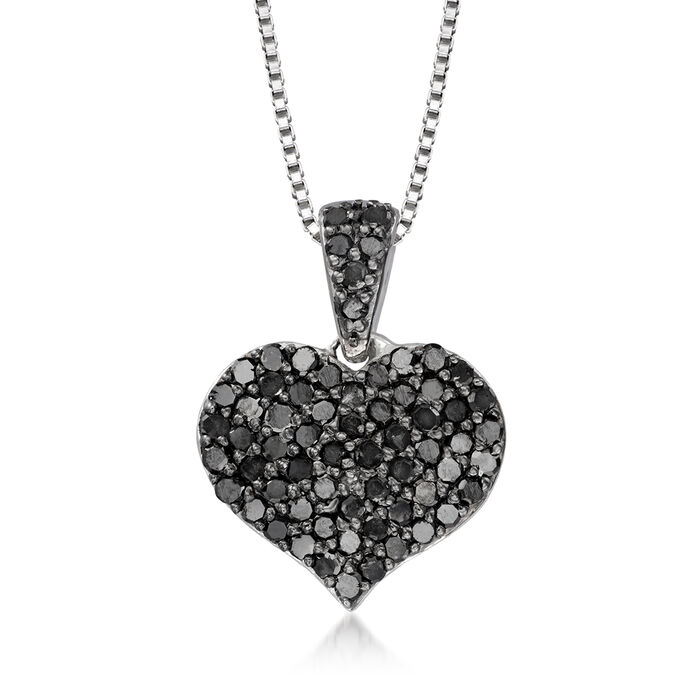 1.00 ct. t.w. Black and White Diamond Reversible Heart Necklace in Sterling Silver