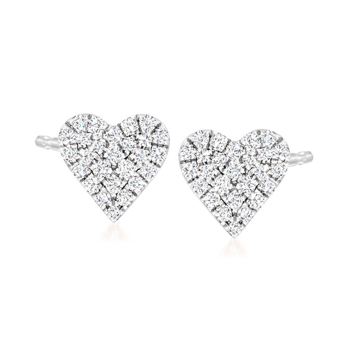.13 ct. t.w. Pave Diamond Heart Earrings in 14kt White Gold