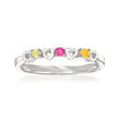Personalized Birthstone Open-Space Heart Band Ring in Sterling Silver  2 to 4 Birthstones
