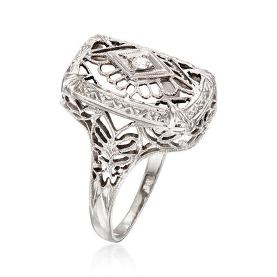 C. 1950 Vintage Diamond-Accented Filigree Ring in 14kt White Gold