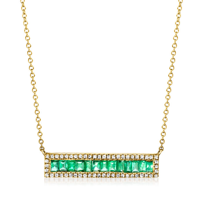 .90 ct. t.w. Emerald Bar Necklace with .20 ct. t.w. Diamonds in 14kt Yellow Gold