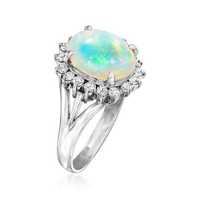 C. 1990 Vintage Opal and .38 ct. t.w. Diamond Ring in Platinum