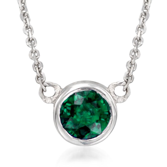 .60 Carat Bezel-Set Emerald Solitaire Necklace in 14kt White Gold