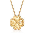 Phillip Gavriel &quot;Italian Cable&quot; 14kt Yellow Gold Clover Pendant Necklace with Diamond Accent