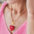 Italian Red and Gold Murano Glass Heart Necklace in 18kt Gold Over Sterling