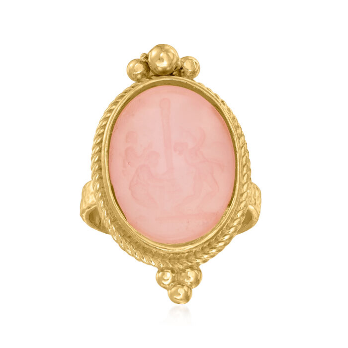 Italian Pink Venetian Glass and Mother-Of-Pearl Ring in 18kt Gold Over Sterling