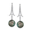 12-13mm Black Cultured Tahitian Pearl Drop Earrings with .60 ct. t.w. Diamonds in 18kt White Gold