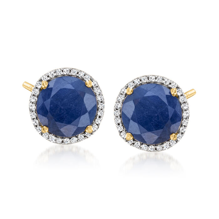 7.00 ct. t.w. Sapphire and .22 ct. t.w. Diamond Earrings in 14kt Yellow Gold