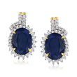 3.90 ct. t.w. Sapphire and .33 ct. t.w. Diamond Earrings in 14kt Yellow Gold