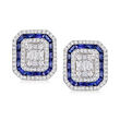 2.00 ct. t.w. Sapphire and 1.19 ct. t.w. Diamond Cluster Earrings in 18kt White Gold