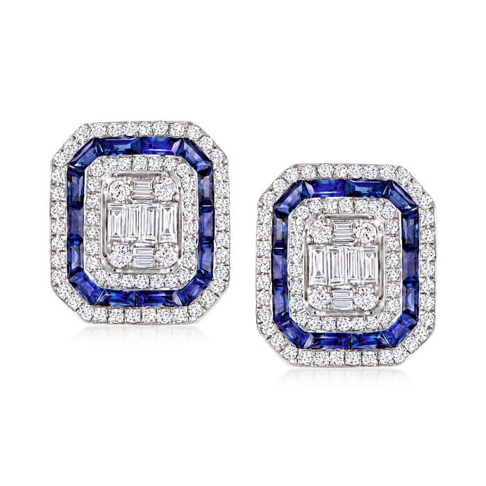 2.00 ct. t.w. Sapphire and 1.19 ct. t.w. Diamond Cluster Earrings in 18kt White Gold