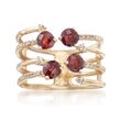 1.10 ct. t.w. Garnet and .18 ct. t.w. Diamond Open Ring in 14kt Yellow Gold