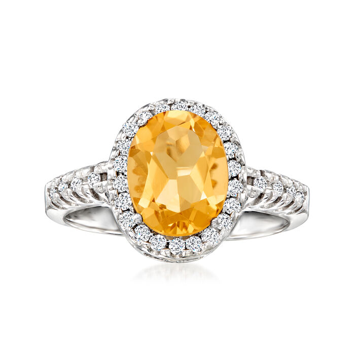 2.50 Carat Citrine and .30 ct. t.w. Diamond Ring in 14kt White Gold