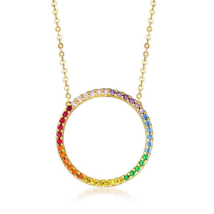 Italian .63 ct. t.w. Multicolored CZ Circle Necklace in 14kt Yellow Gold
